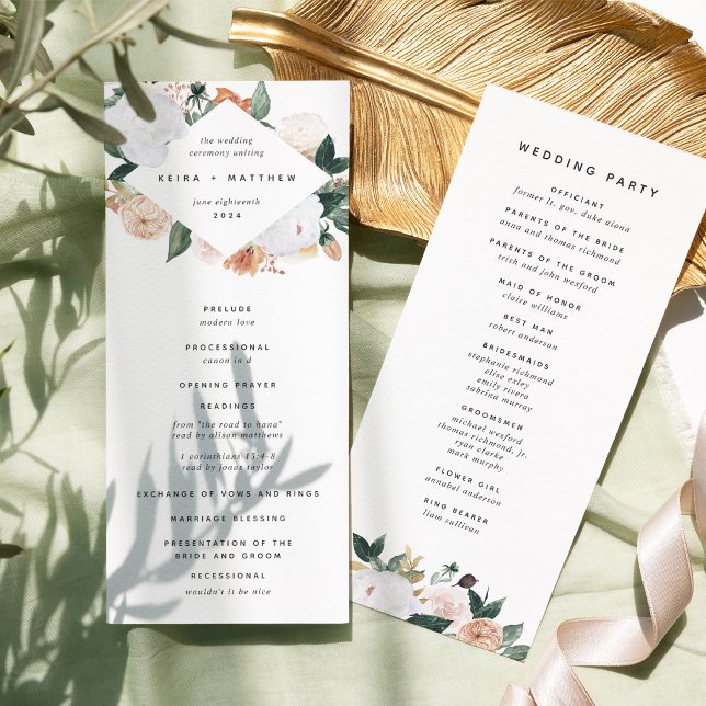 Boho Blooms Modern Floral Wedding Ceremony Programme (Creator Uploaded)