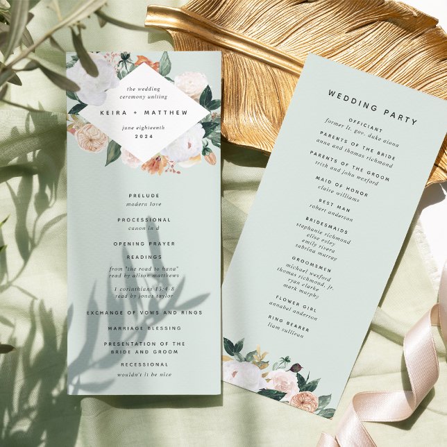 Boho Blooms Modern Floral Wedding Ceremony Programme (Creator Uploaded)