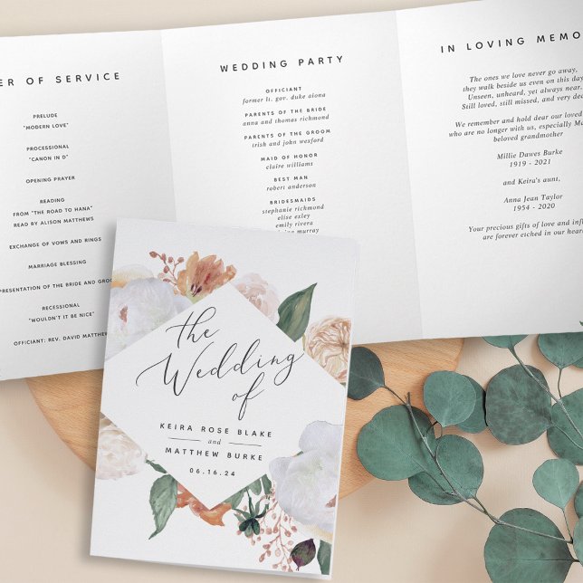 Boho Blooms Modern Floral Wedding Ceremony Tri-Fold Programme (Creator Uploaded)
