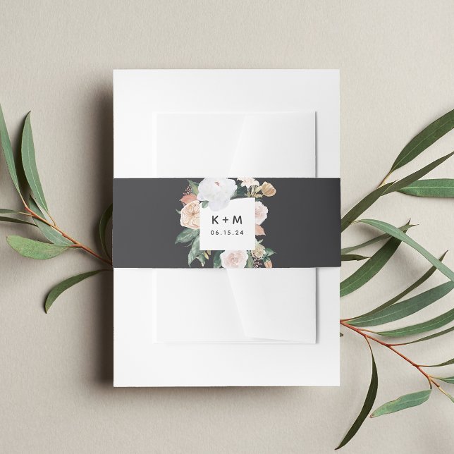 Boho Blooms Modern Floral Wedding Monogram Invitation Belly Band (Creator Uploaded)