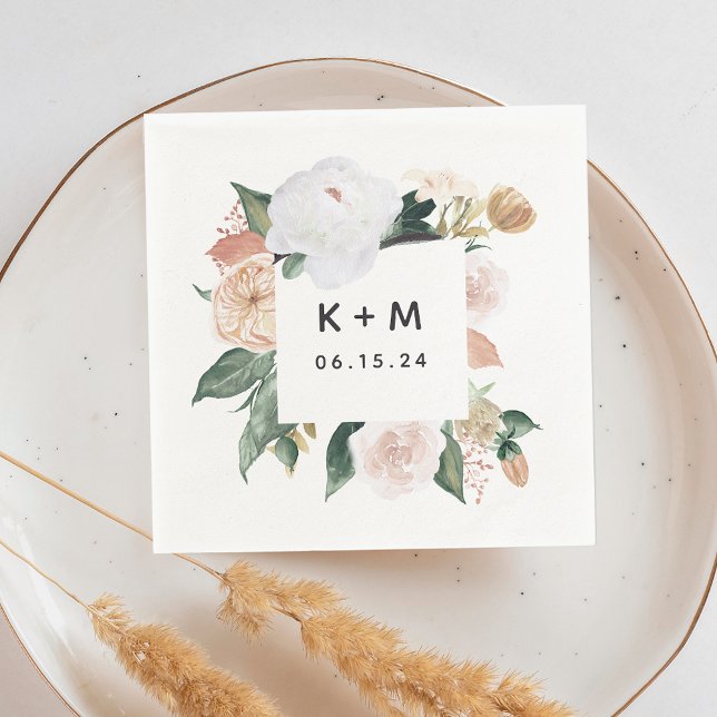 Boho Blooms Modern Floral Wedding Monogram Napkin (Creator Uploaded)