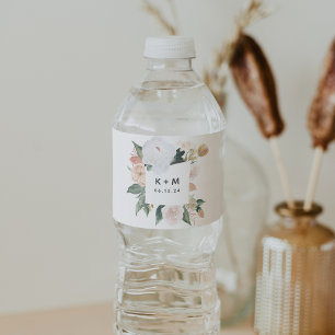 Boho Blooms Modern Floral Wedding Monogram Water Bottle Label