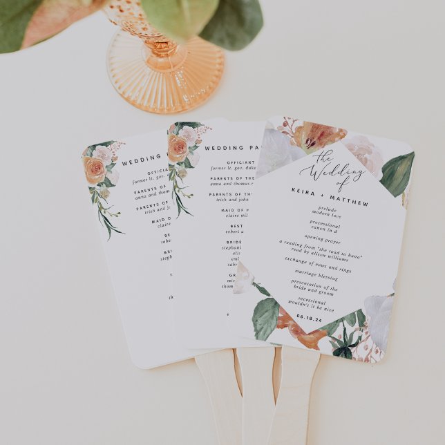 Boho Blooms Modern Floral Wedding Program Hand Fan (Creator Uploaded)