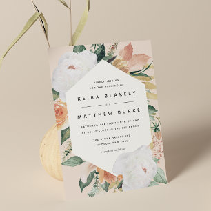 Boho Blooms   Modern Geometric Floral Wedding Invitation