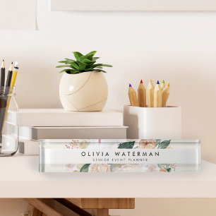 Boho Blooms Modern Watercolor Floral Nameplate