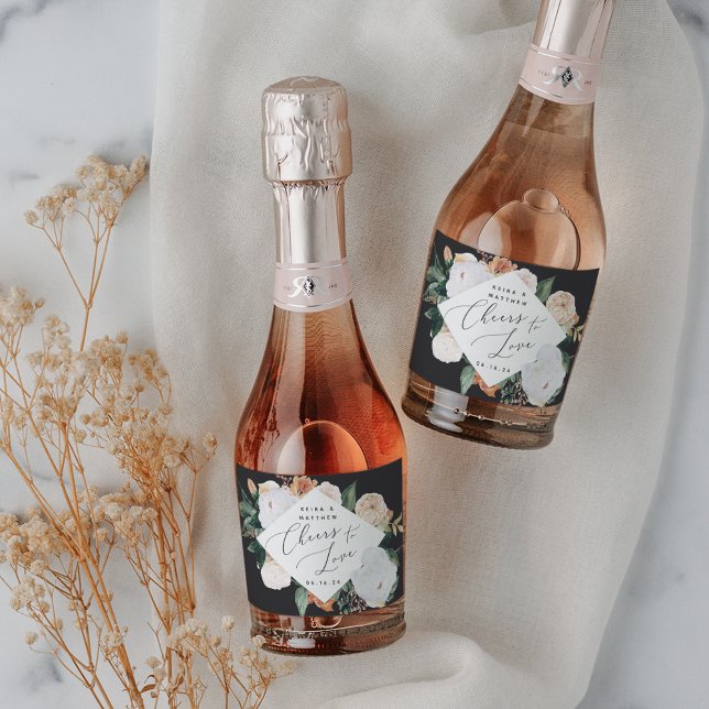 Boho Blooms Personalised Cheers to Love Sparkling Wine Label (Creator Uploaded)
