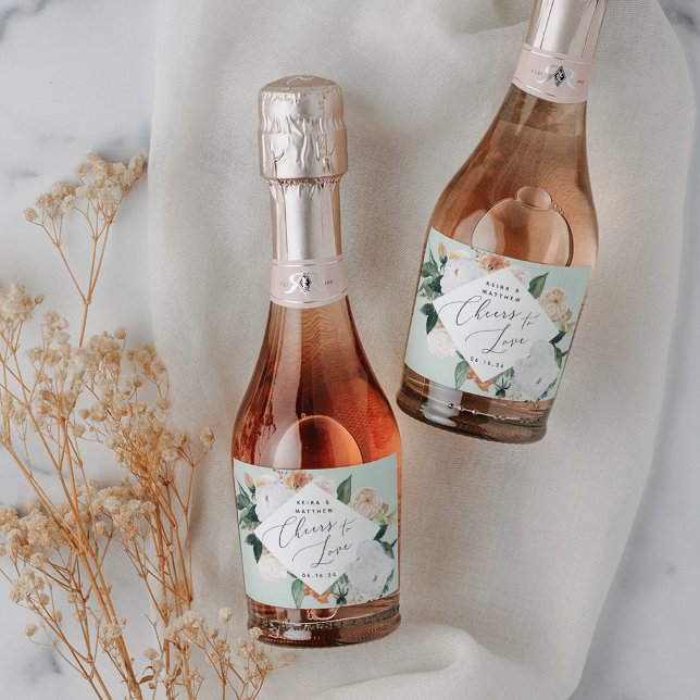 Boho Blooms Personalised Cheers to Love Sparkling Wine Label (Creator Uploaded)