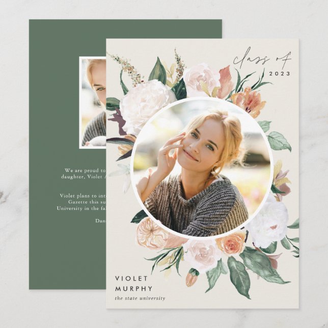 Boho Blooms | Photo Graduation Announcement (Front/Back)