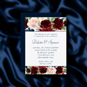 Boho Blooms Rustic Navy and Burgundy Garland Invitation
