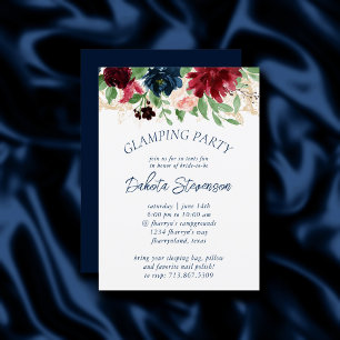 Boho Blooms   Rustic Navy and Burgundy Glamping Invitation