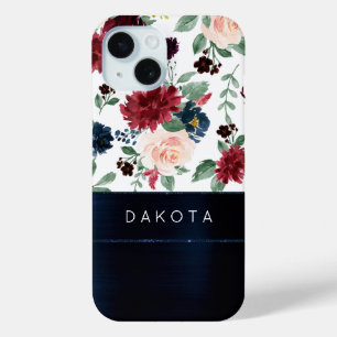 Boho Blooms   Rustic Navy Blue and Burgundy Custom iPhone 15 Case