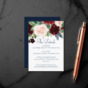 Boho Blooms   Rustic Navy Blue and Burgundy Detail Enclosure Card