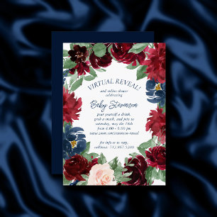 Boho Blooms   Rustic Navy Blue and Burgundy Shower Invitation