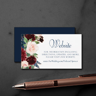 Boho Blooms Rustic Navy Burgundy Marsala Website Enclosure Card