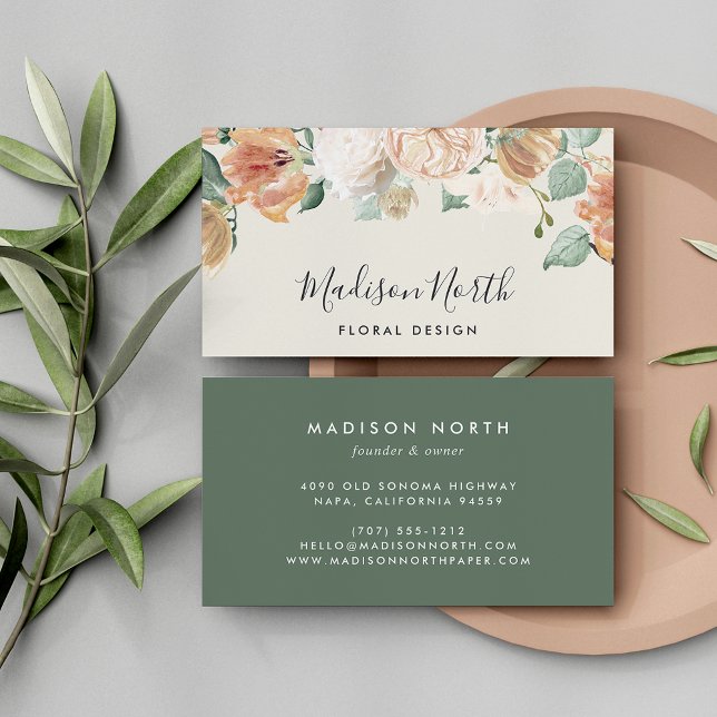 Boho Blooms Watercolor Floral Calligraphy Script Business Card (Creator Uploaded)