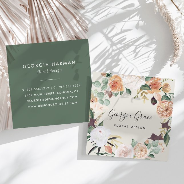 Boho Blooms Watercolor Floral Square Business Card (Creator Uploaded)