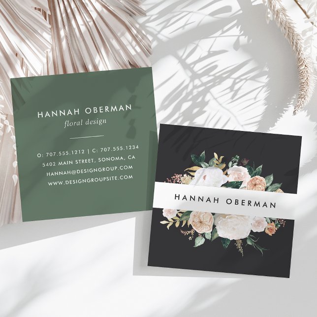Boho Blooms Watercolor Floral Square Business Card (Creator Uploaded)
