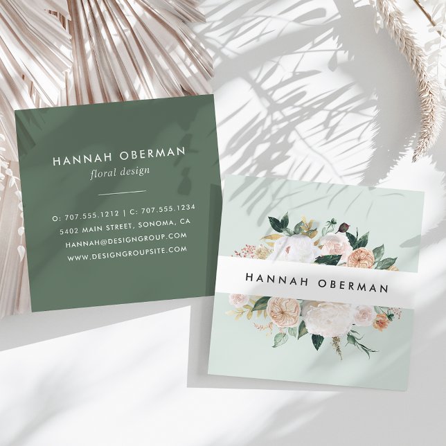 Boho Blooms Watercolor Floral Square Business Card (Creator Uploaded)