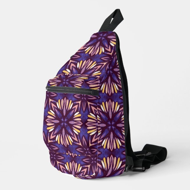 Boho Blossom: Purple Artistic Floral Pattern Duffl Sling Bag (Right Corner)