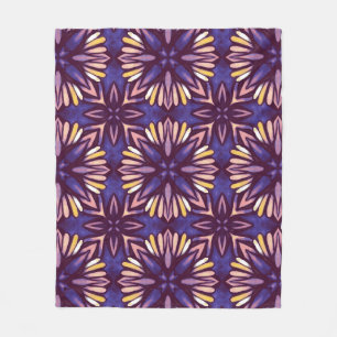 Boho Blossom: Purple Artistic Floral Pattern Fleece Blanket