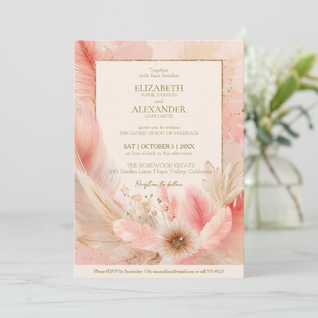 Boho Blossom Wedding Invitation (Standing Front)