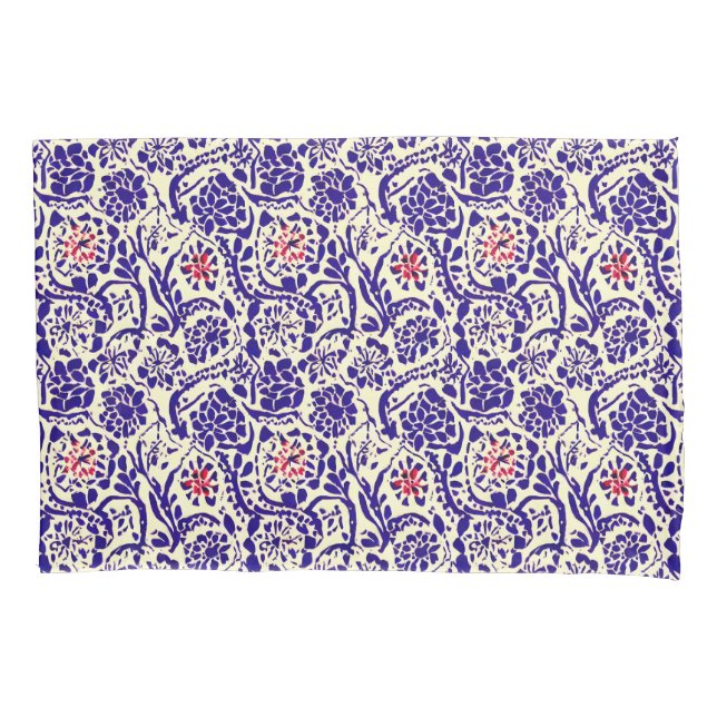 Boho Blue Abstract Floral  Pillowcase (Front)