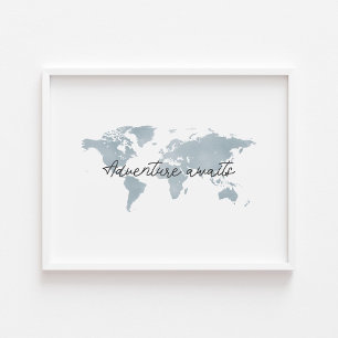 boho blue Adventure awaits landscape print