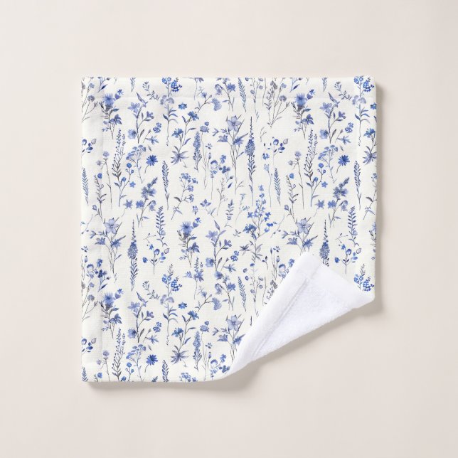 Boho Blue and White Wildflowers Wash Cloth (Wash Cloth)