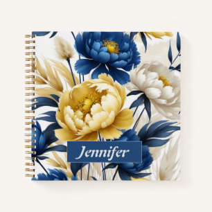 Boho Blue and Yellow Floral Spiral Notebook