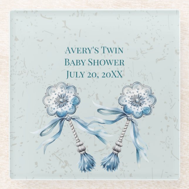 Boho Blue Baby Rattle  Glass Coaster (Front)