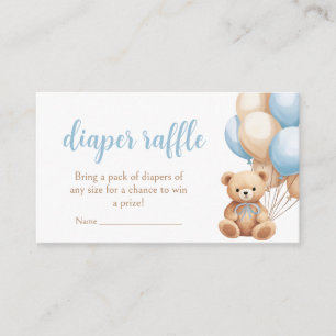 Boho Blue Balloon Bear Baby Shower Diaper Raffle Enclosure Card