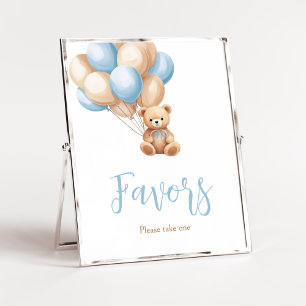 Boho Blue Balloon Bear Baby Shower Favors Poster