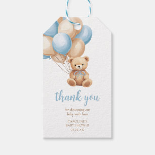 Boho Blue Balloon Bear Baby Shower Favour Tags