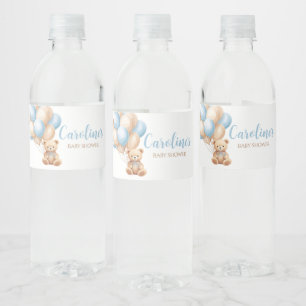 Boho Blue Balloon Bear Baby Shower  Water Bottle Label