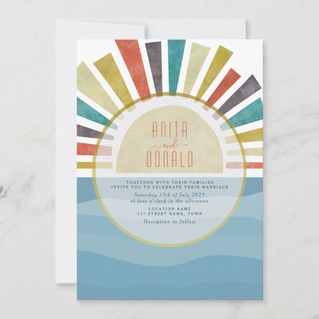 Boho Blue Beach Wedding Invitation (Front)