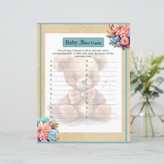 Boho Blue Bear Baby Name Game
