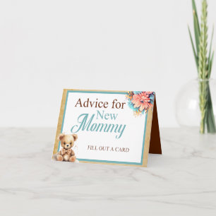 Boho Blue Bear Baby Shower Advice for Mummy Table Card