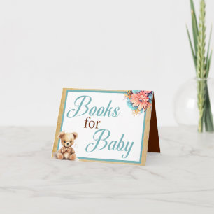 Boho Blue Bear Baby Shower Books for Baby Card