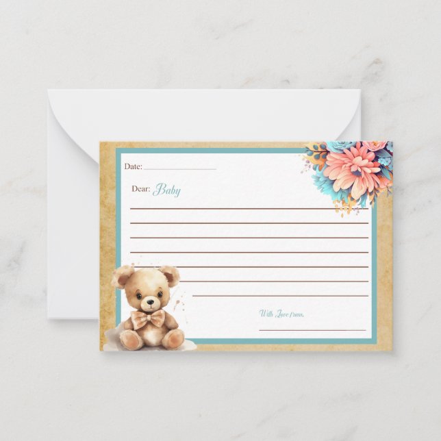 Boho Blue Bear Baby Shower Dear Baby Cards (Front)