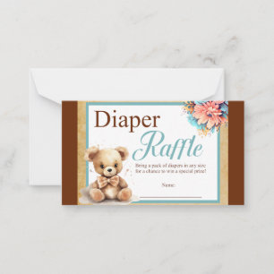 Boho Blue Bear Baby Shower Diaper Raffle Note Card