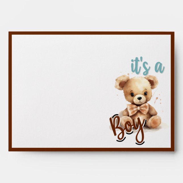 Boho Blue Bear Baby Shower  Envelope (Front)