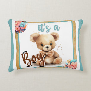 Boho Blue Bear Baby Shower Throw Pillow