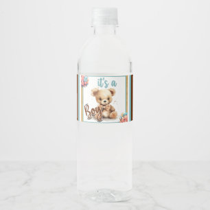 Boho Blue Bear Baby Shower Water Bottle Label