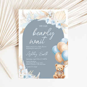 Boho Blue Bear Balloon Baby Shower  Invitation
