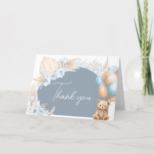 Boho Blue Bear Balloon Baby Shower Thank You Card