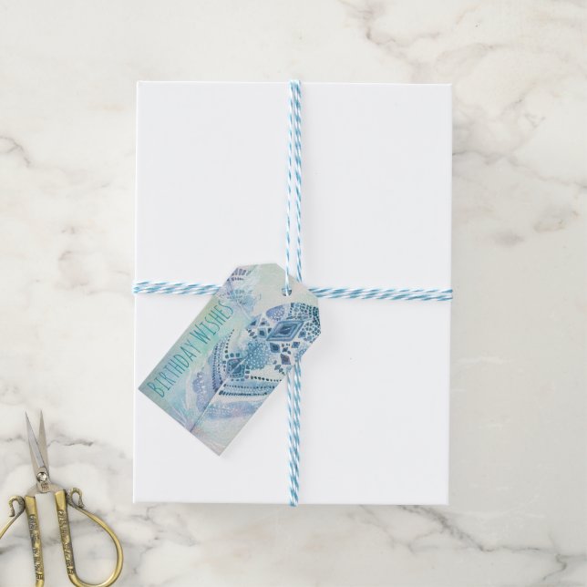 Boho Blue Birthday Wishes Gift Tags (With Twine)