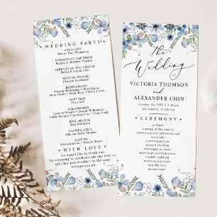 Boho Blue Botanical Wedding Program  Menu
