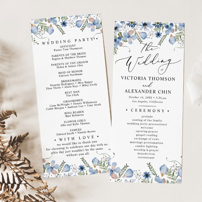 Boho Blue Botanical Wedding Program  Menu (Creator Uploaded)