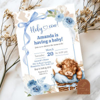 Boho Blue Bow Highland Cow Baby Shower
