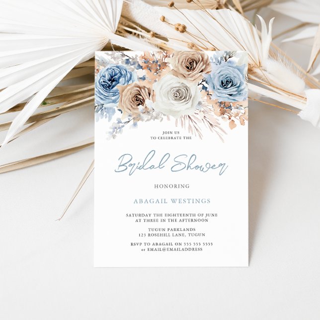 Boho Blue Bridal: Bohemian Floral Bridal Shower Invitation (Creator Uploaded)